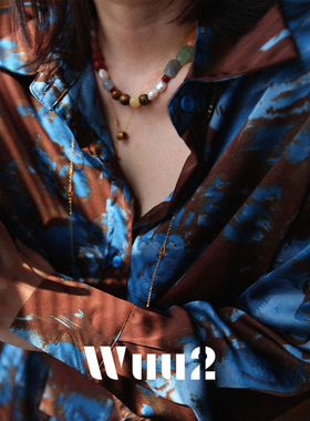 Wuu2 悦后即焚 轻奢高级感复古晕染印花衬衫女宽松撞色丝滑上衣