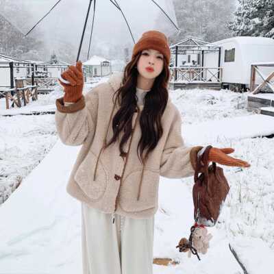 2米TKK杏色双面穿羊毛外套女冬羔季年加绒加厚205新款超好看皮毛