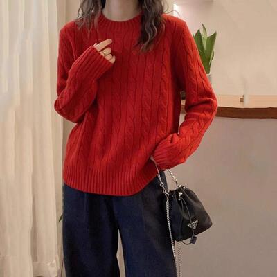 11871Q慵懒灰色花针织毛衣打女套头秋冬新款设松计感宽麻针织内搭