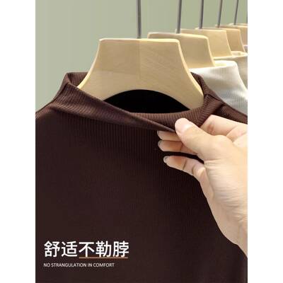 黑色半高领打底衫女搭长袖202内5新款春秋领冬螺纹CRF中修上身衣