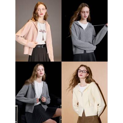 【证双11保·】起VUE球三色02防5秋冬女式连帽针织开衫2m