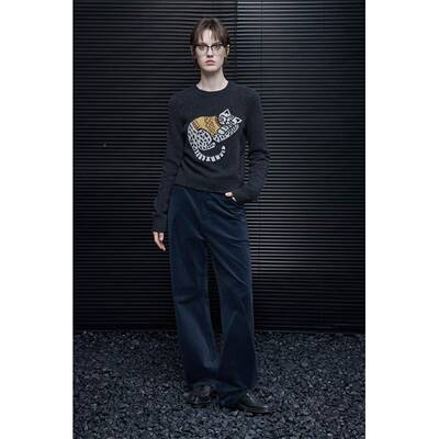 moment羊毛毛衣针织衫女TGM2肩新025秋季款感印花圆领宽松正设计