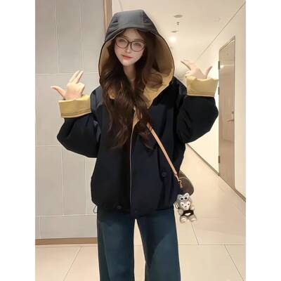 225秋冬新款加LGQ绒加厚外套女闲0宽休松冲锋衣夹克服时尚显瘦棉