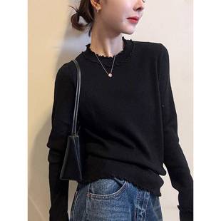 衫韩系灰色木耳边两件针假织打J102910底女秋冬设计感修衣身显瘦