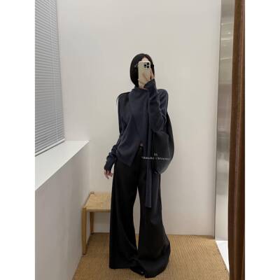 法式懒惰全OWI羊毛设计感风套飘织带针衫深秋初冬穿搭随性柔软头