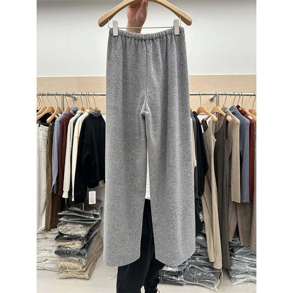 拖FXO高级感色灰直筒阔腿裤女地裤秋冬季加绒宽松毛巾休闲垂感长