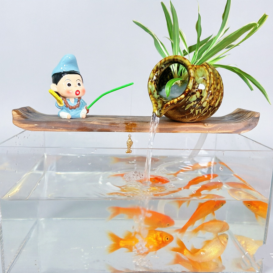 整套实木流水摆件鱼缸造景创意流水器桌面古法养鱼循环过滤增氧