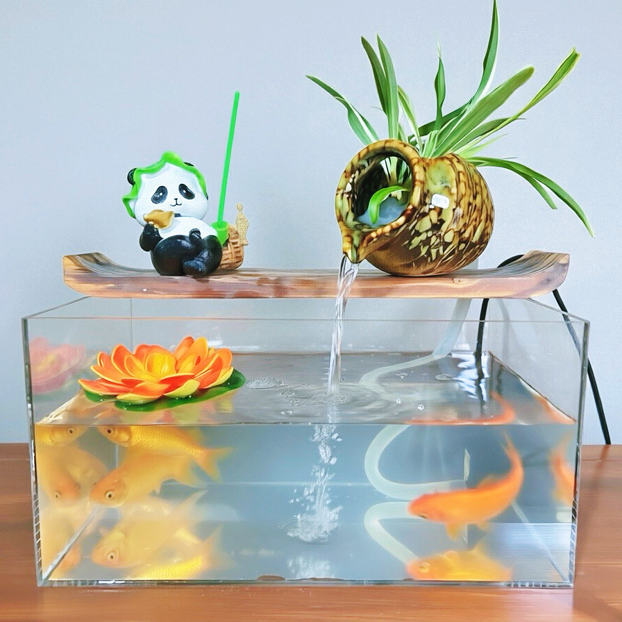 整套实木流水摆件鱼缸造景创意流水器桌面古法养鱼循环过滤增氧