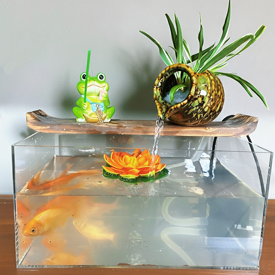 整套实木流水摆件鱼缸造景创意流水器桌面古法养鱼循环过滤增氧