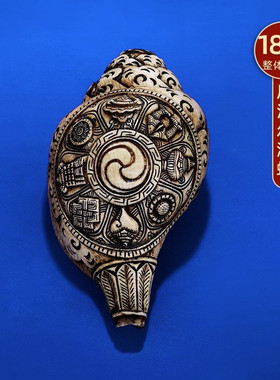 尼泊尔进口海螺摆件手工八吉祥浮雕海螺居家八供养供具用品18cm