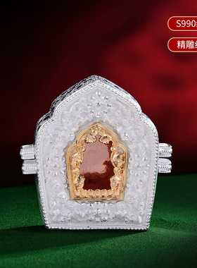 S990纯银手工雕花嘎乌盒吊坠