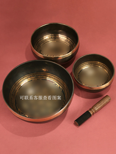 尼泊尔手工钵瑜珈冥想铜磬钵盂摆件铜碗赠送垫子皮棍黑钵花钵家用
