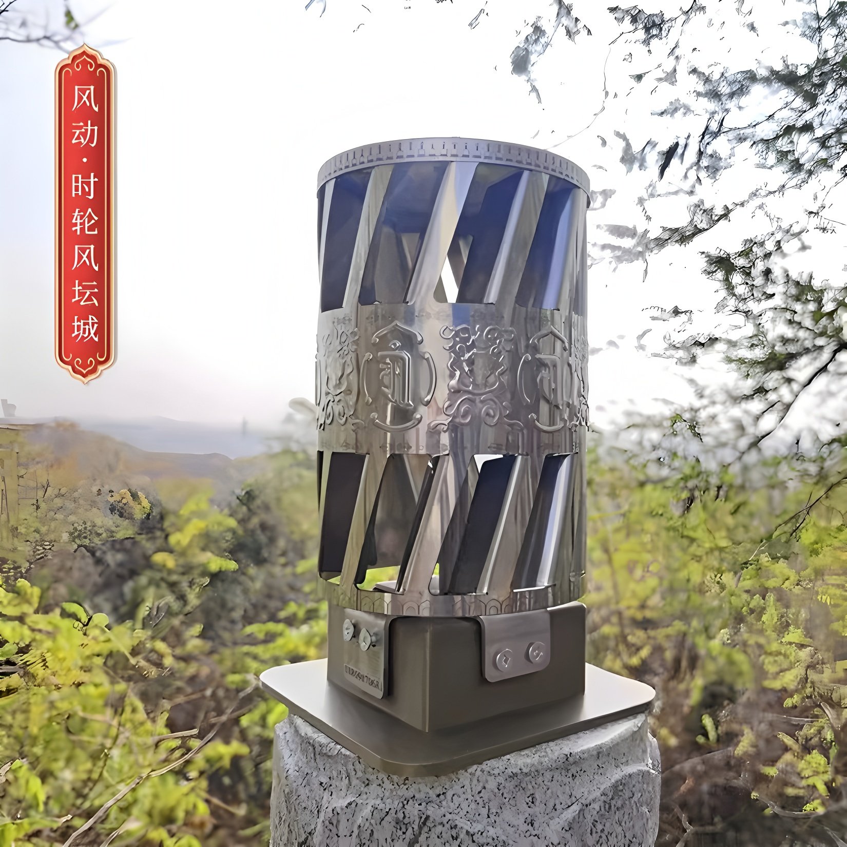 慈简藏式风动转轮经筒微风转动转桶不锈钢景点室外风力装饰摆件