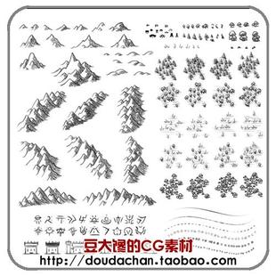 PS笔刷 中土地图魔戒复古手绘纹样 板绘素材Procreate兼容abr格式