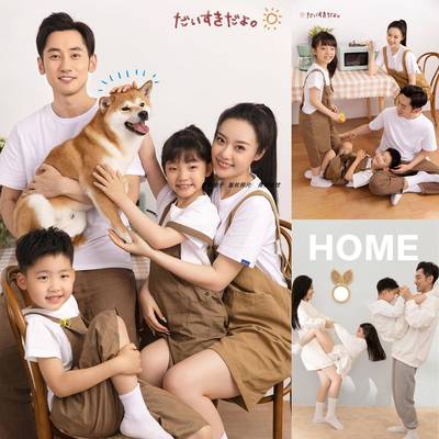 儿童影楼摄影亲子照客片母子放大样片室内新年全家福百天照亲子