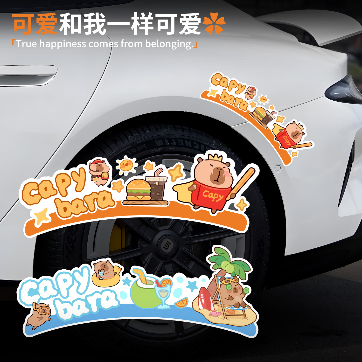 创意车身防水卡皮巴拉轮眉贴