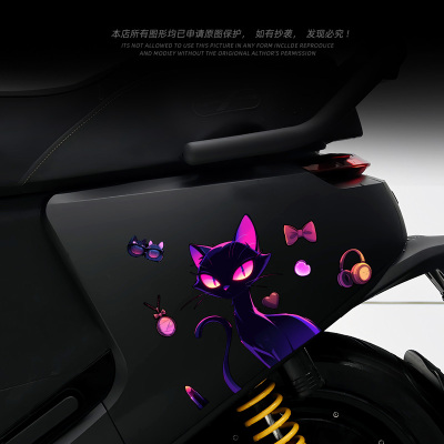 霓虹猫咪电动车贴纸个性创意车身可爱卡通装饰划痕遮挡防水贴画