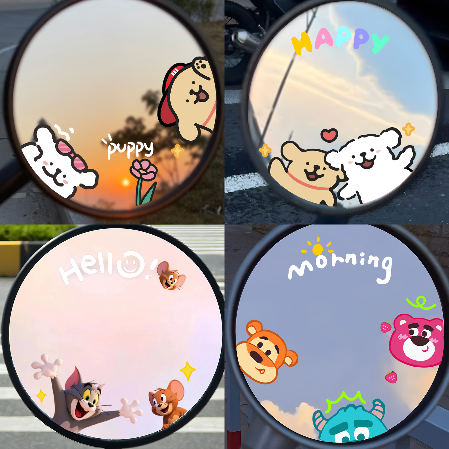 电动摩托车可爱小狗后视镜防水装饰贴纸摩托车身划痕遮挡个性涂装