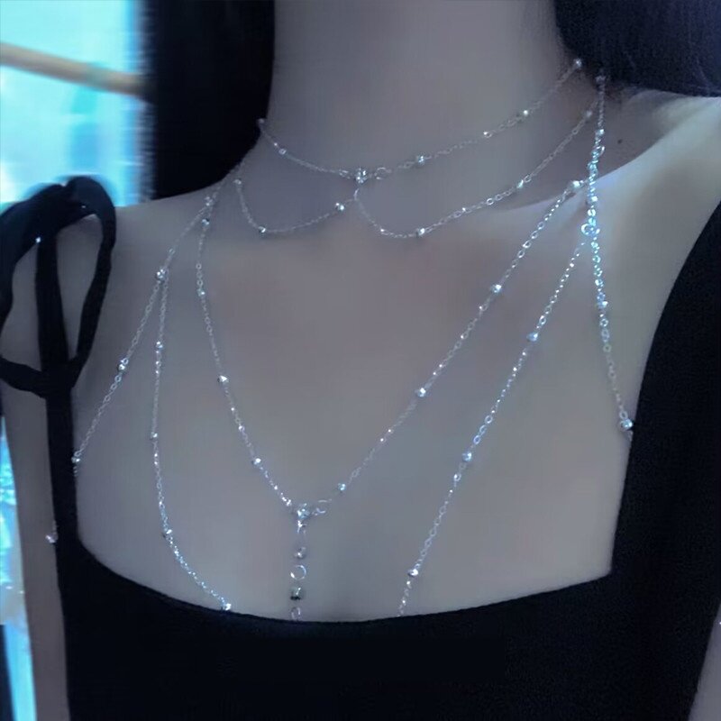 胸链高级感锁骨链女纯欲风胸链身体链欧美风性感装饰胸链颈链