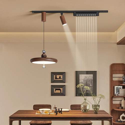 新款中古风餐厅吊灯明装可移动轨道奶油风吧台茶几饭厅升降悬停灯