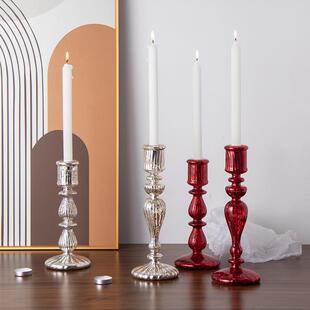 镀银烛台复古摆件浪漫烛光晚餐玻璃装饰法式欧式藏银烛台摆件