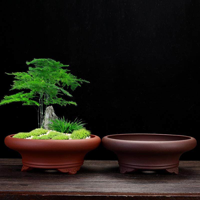 紫砂花盆仿古圆形大口径桌面透气盆景盆多肉室内假山榕树园艺,家居饰品,花盆,淘宝优惠券,粉丝福利购,淘宝优惠卷