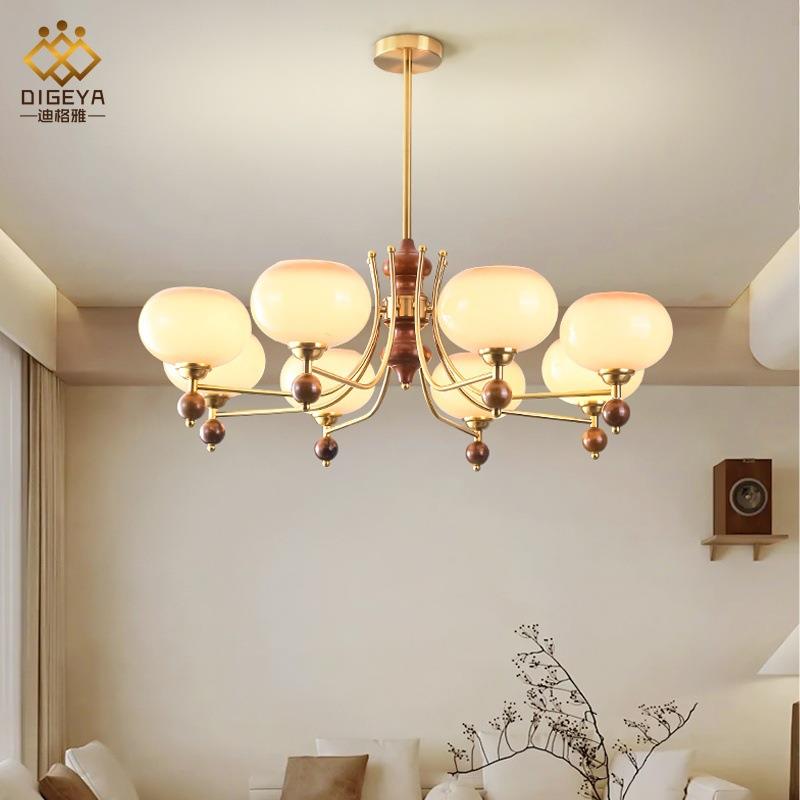 法式中古田园客厅柿子吊灯美式复古焦糖色卧室餐厅吊灯实木灯具