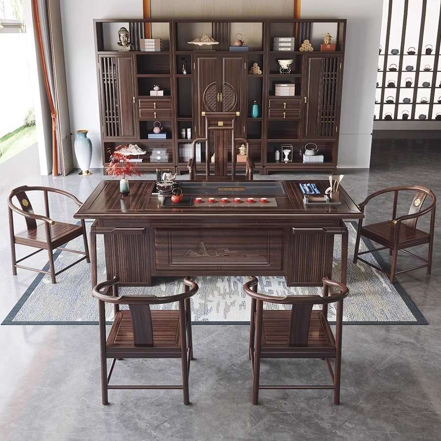 新中式乌金木全实木茶桌椅组合客厅家用茶室办公室茶几功夫泡茶台