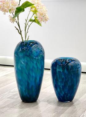 孔雀蓝艺术琉璃花瓶摆件现代轻奢客厅电视柜玄关隔断柜花器装饰品