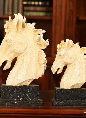 美式乡村风格仿古银色马头动造型摆件商务礼品家居树脂工艺装饰品