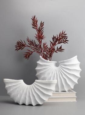 欧式白色树脂扇形海螺花器摆件样板房电视柜卧室书房卧室客厅饰品