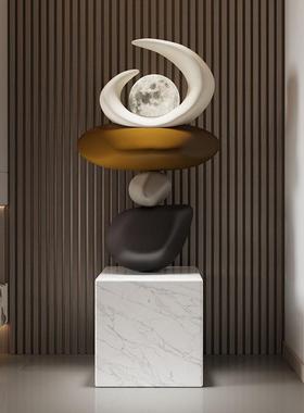 艺贝子石来运转创意重叠石头雕塑售楼处摆件酒店大堂落地走廊装饰