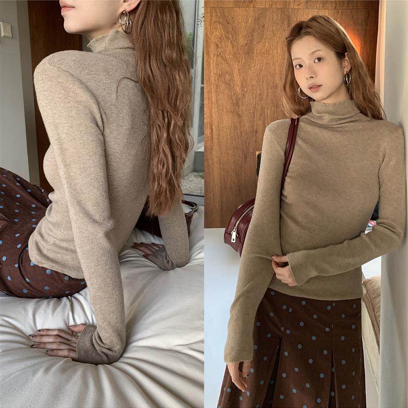 红人馆高领毛衣女秋冬慵懒高级感套头内搭长袖上衣咖色修身针织衫,女装/女士精品,毛衣,淘宝优惠券,粉丝福利购,淘宝优惠卷