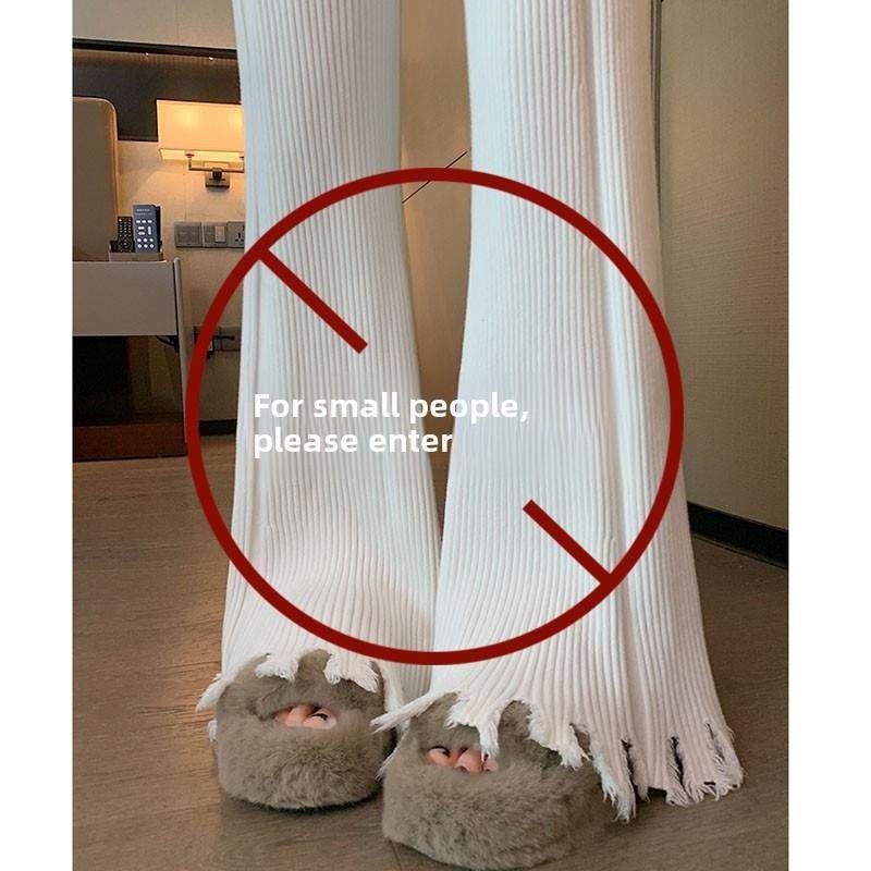 裤脚流苏针织阔腿裤女春秋chic喇叭裤小个子休闲长裤韩系风格穿搭,女装/女士精品,休闲裤,淘宝优惠券,粉丝福利购,淘宝优惠卷