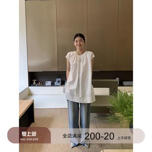 红人馆白色衬衫女夏季小衫女装法式衬衣气质设计小众辣妹无袖上衣