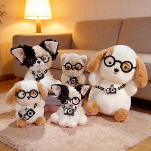 可爱相机狗毛绒公仔 治愈系桌面摆件礼物女 软萌狗狗猫咪小熊玩偶
