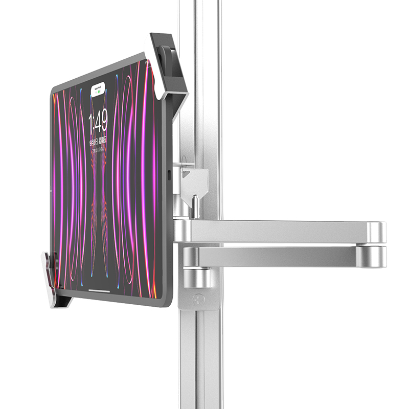 卡拉狐防盗平板电脑支架7-12.9卡板式iPad壁挂带锁上墙挂架可伸缩折叠旋转铝合金平板支撑架铝型材工业设备