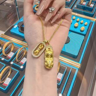 十年老铺黄金包银古法貔貅金刚杵吊坠女降魔杵挂坠项链锁骨链七夕