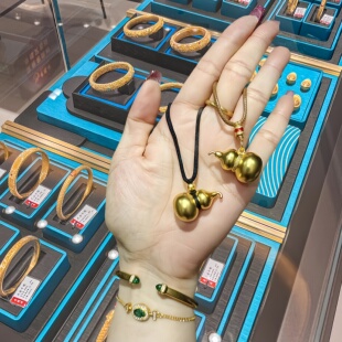 十年老铺黄金包银王嘉尔邓为款古法葫芦吊坠女实心福禄项链挂坠男