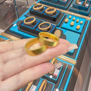 十年老铺黄金包银古法戒指女四方平安无事指环情侣平底磨砂素圈男