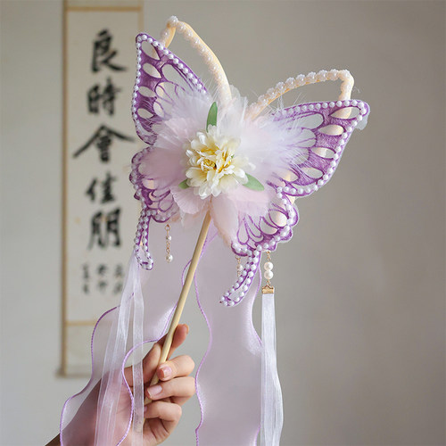 国风蝴蝶刺绣团扇古风手持扇汉服cos拍照道具汉服拍照仙气手持扇