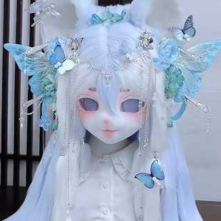 大蝴蝶后压可爱cos兽头花朵绢花发夹超仙扑棱蛾子流苏百搭头饰