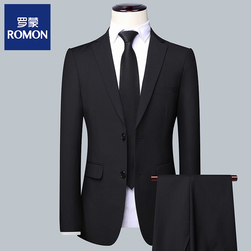 罗蒙品牌西服套装男商务休闲修身新郎结婚礼服职业工作服西装外套