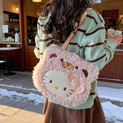 可爱卡通Hellokitty羊羔毛双肩包包女小众高颜值单肩斜挎手拎包