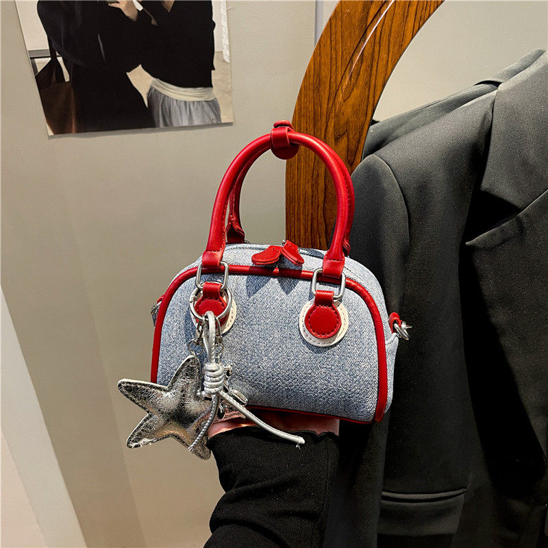 潮流可爱时尚撞色包包女2025新款洋气高颜值单肩斜挎手拎保龄球包