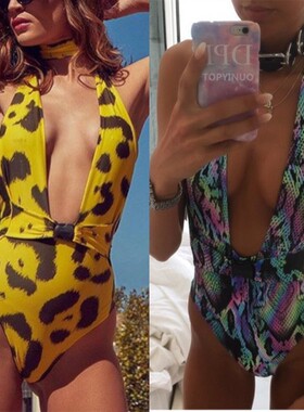速发2021 Wo  Piece Swiuit Leopd Prit ig Swimwr