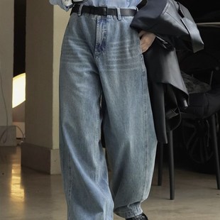 水阔牛松休闲长裤 韩版 新款 速发时髦高腰洗腿宽仔裤