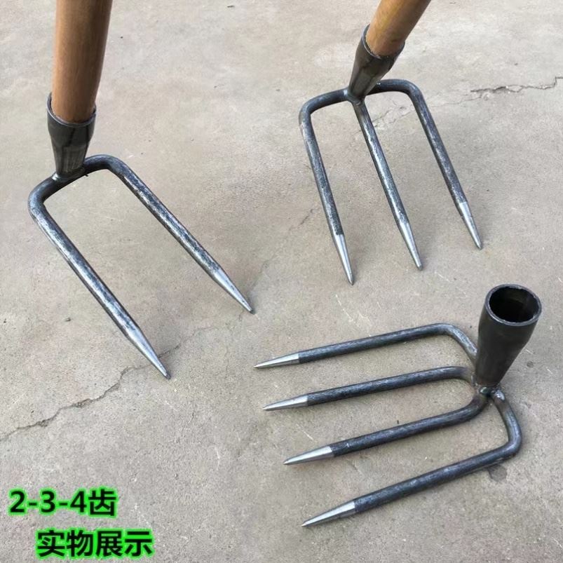 速发齿土钢二子耙齿三翻四齿钉耙松土耙两齿镐锰钢农用三四齿锄头
