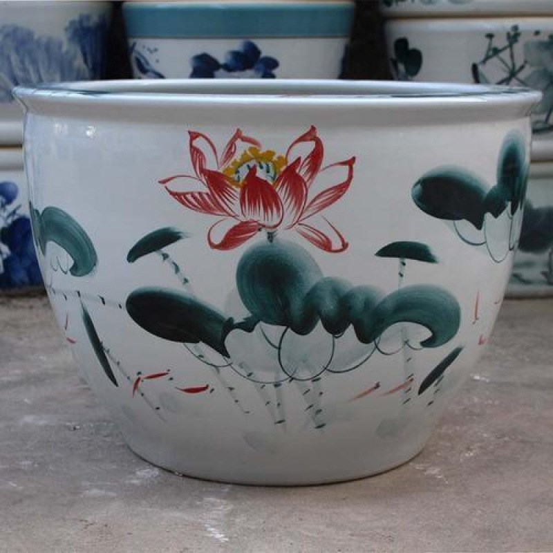 速发包邮睡莲花盆荷花大乌龟缸缸号书画水缸景德陶镇瓷鱼缸【A7】