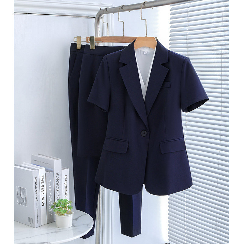 速发藏职色外套夏季薄款工生服面试套装正装大学作青业夏天
